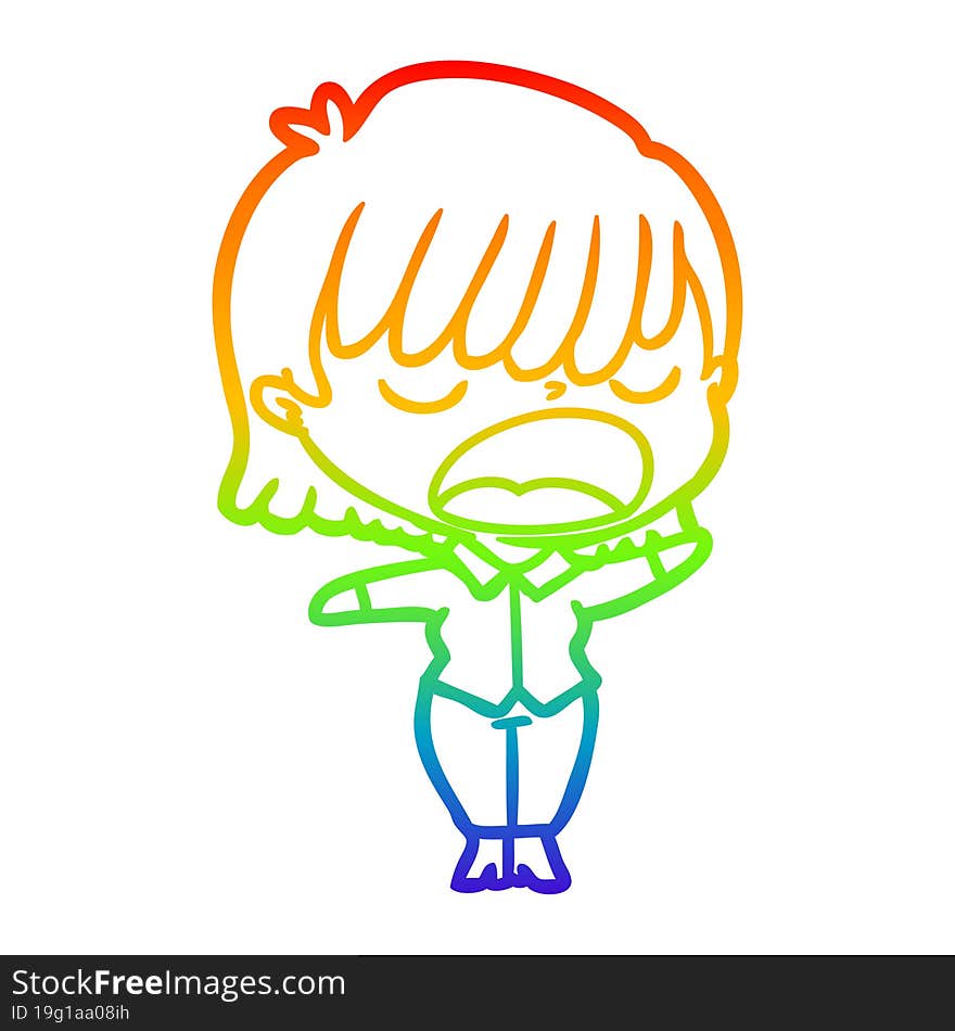 Rainbow Gradient Line Drawing Cartoon Woman Talking Loudly