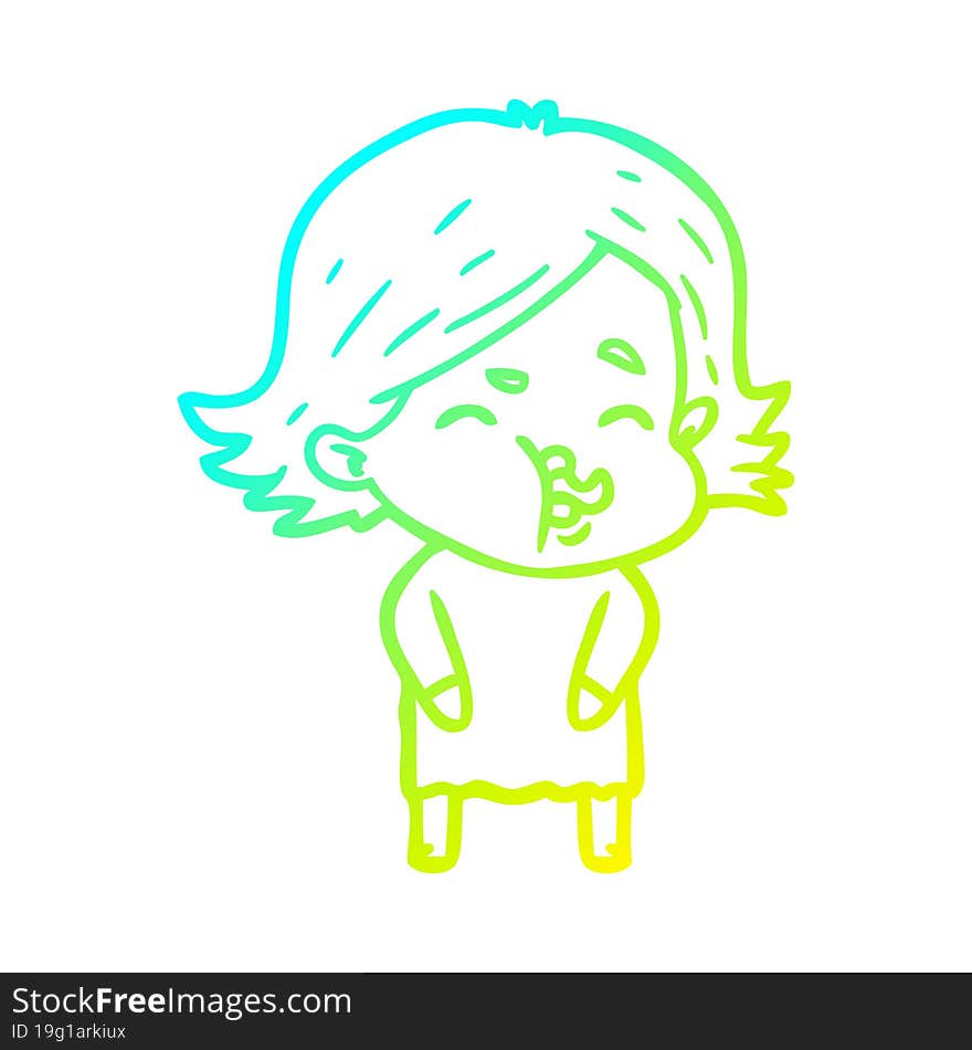 cold gradient line drawing of a cartoon girl pulling face