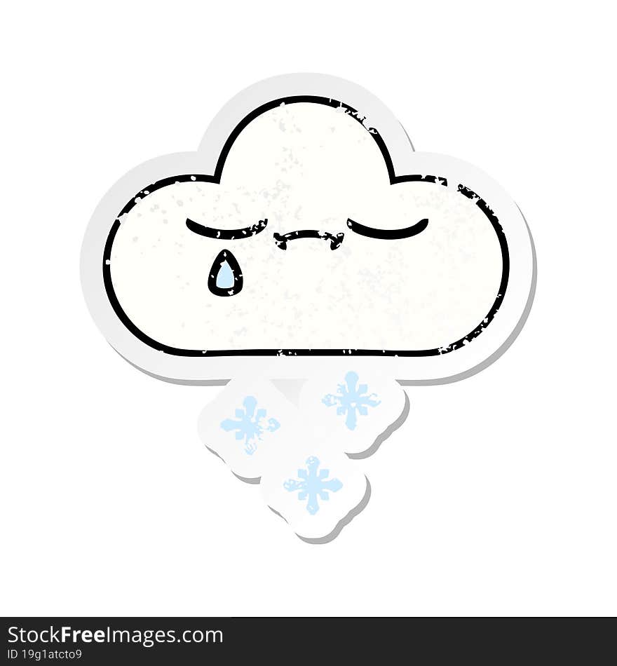 distressed sticker of a cute cartoon snow cloud