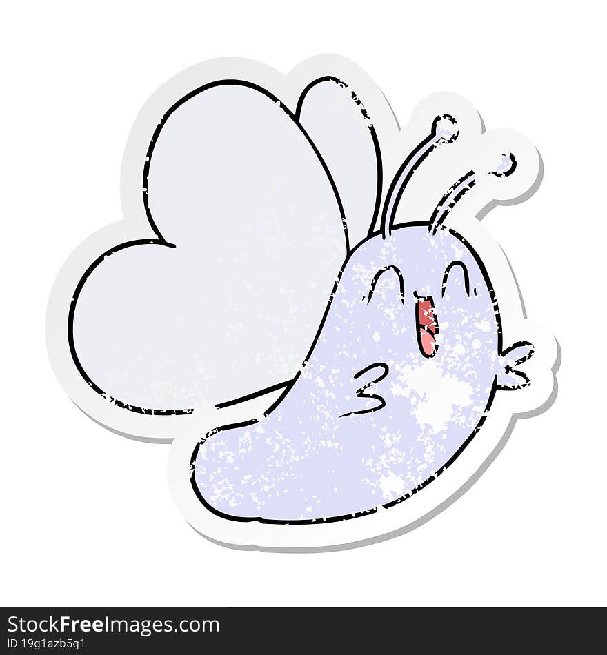 Distressed Sticker Of A Funny Cartoon Butterfly