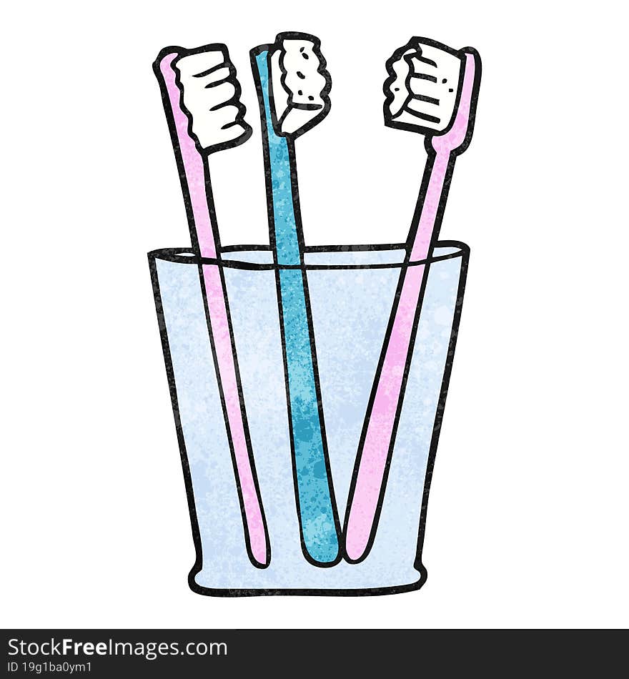 textured cartoon glass and toothbrushes