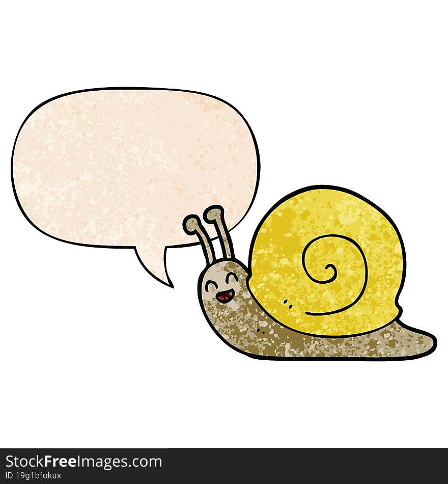 Cartoon Snail And Speech Bubble In Retro Texture Style