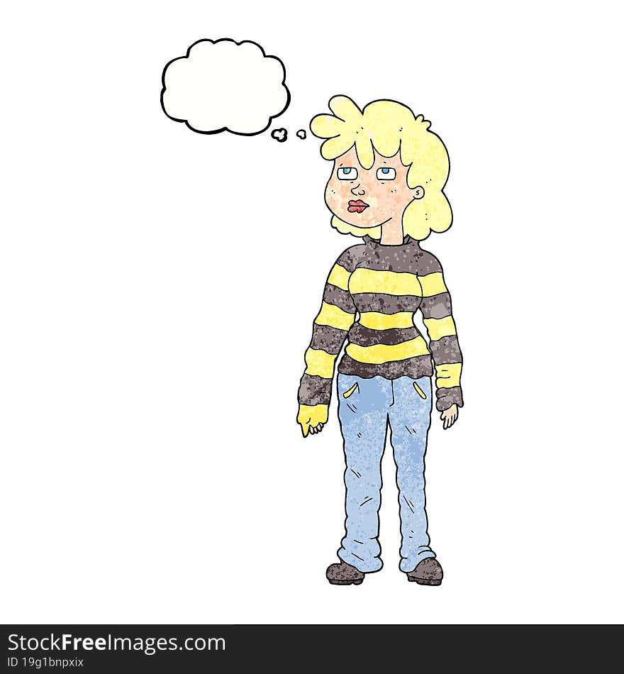 thought bubble textured cartoon woman in casual clothes