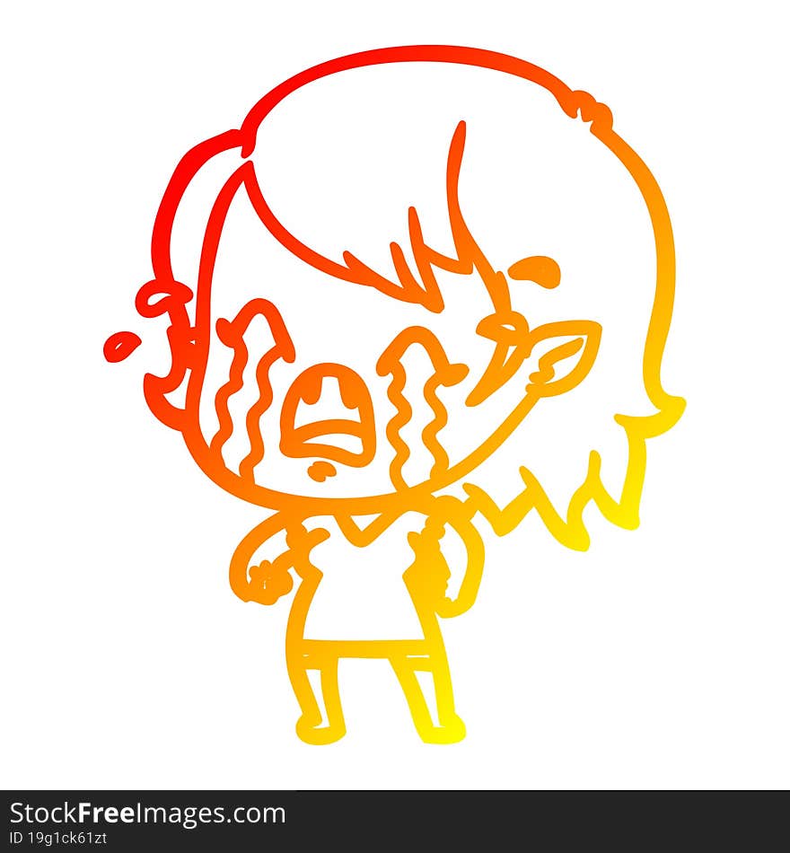 warm gradient line drawing cartoon crying vampire girl