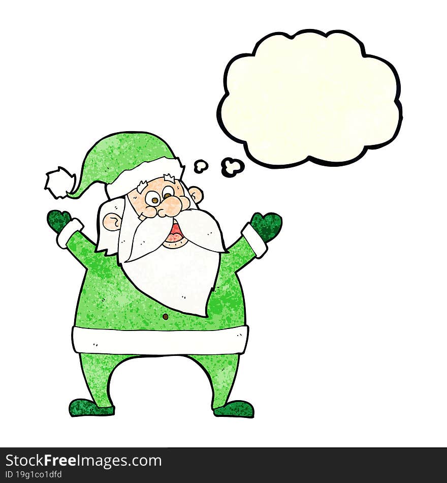 jolly santa cartoon with thought bubble