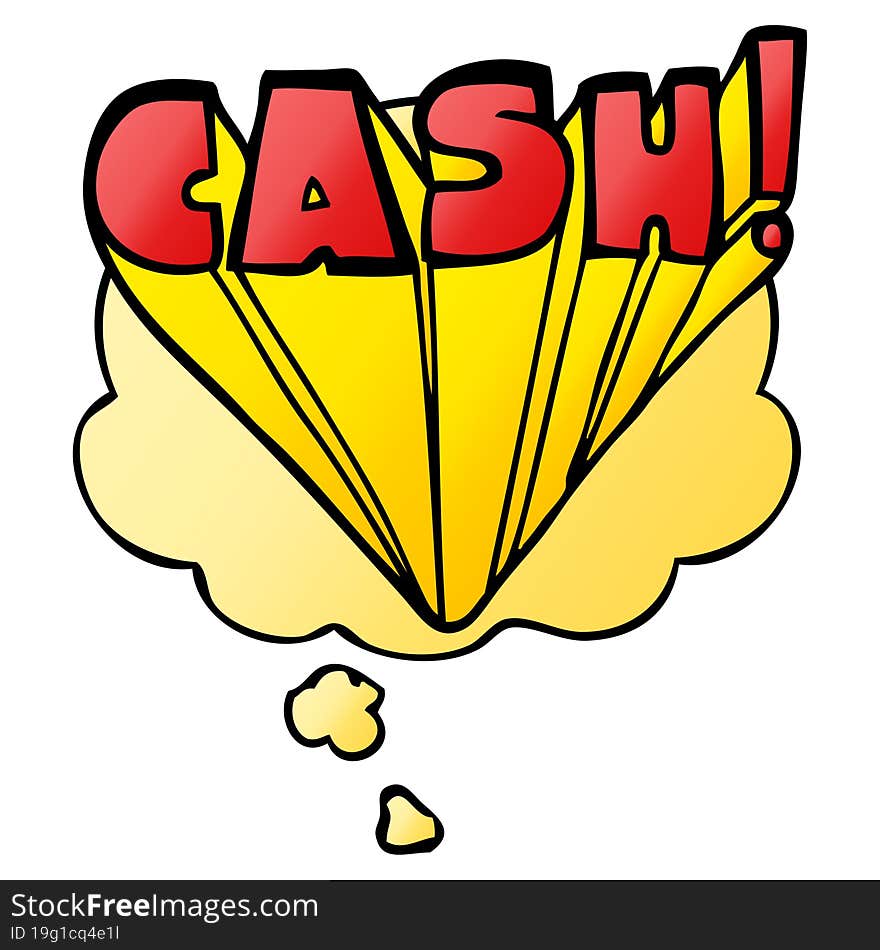 cartoon word cash and thought bubble in smooth gradient style