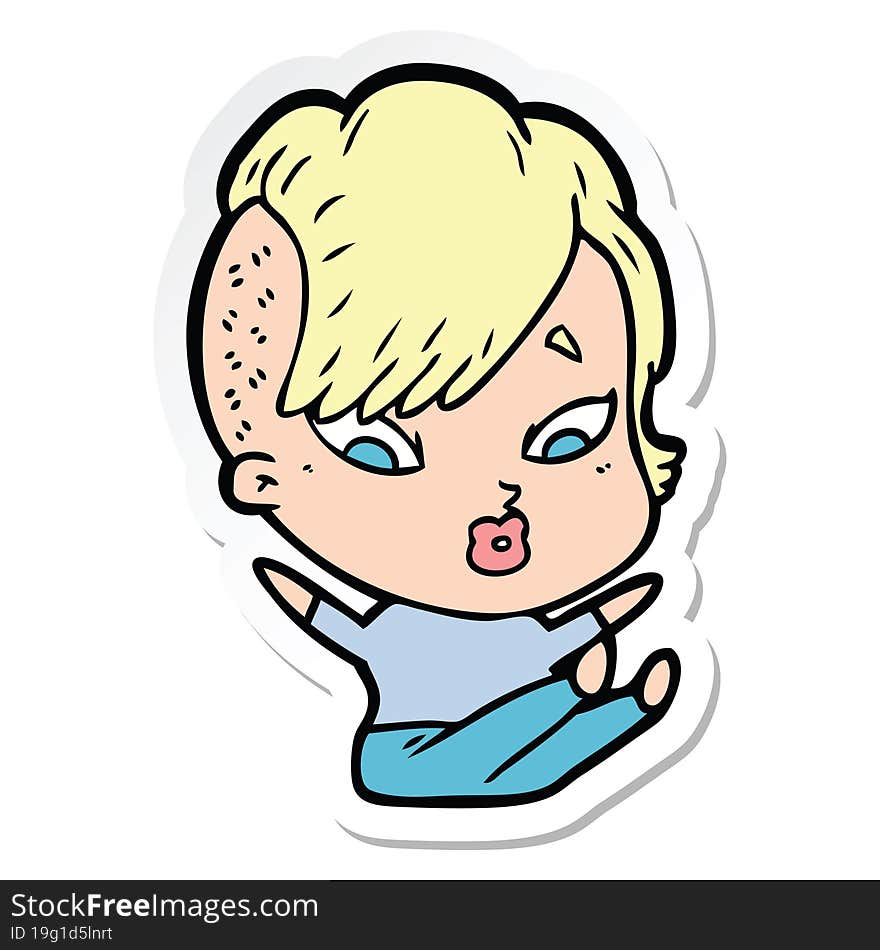 sticker of a cartoon surprised girl falling over