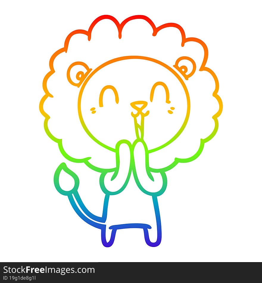 rainbow gradient line drawing of a laughing lion cartoon