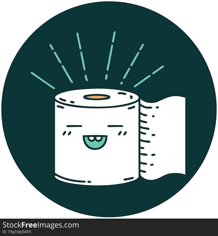 icon of tattoo style toilet paper character