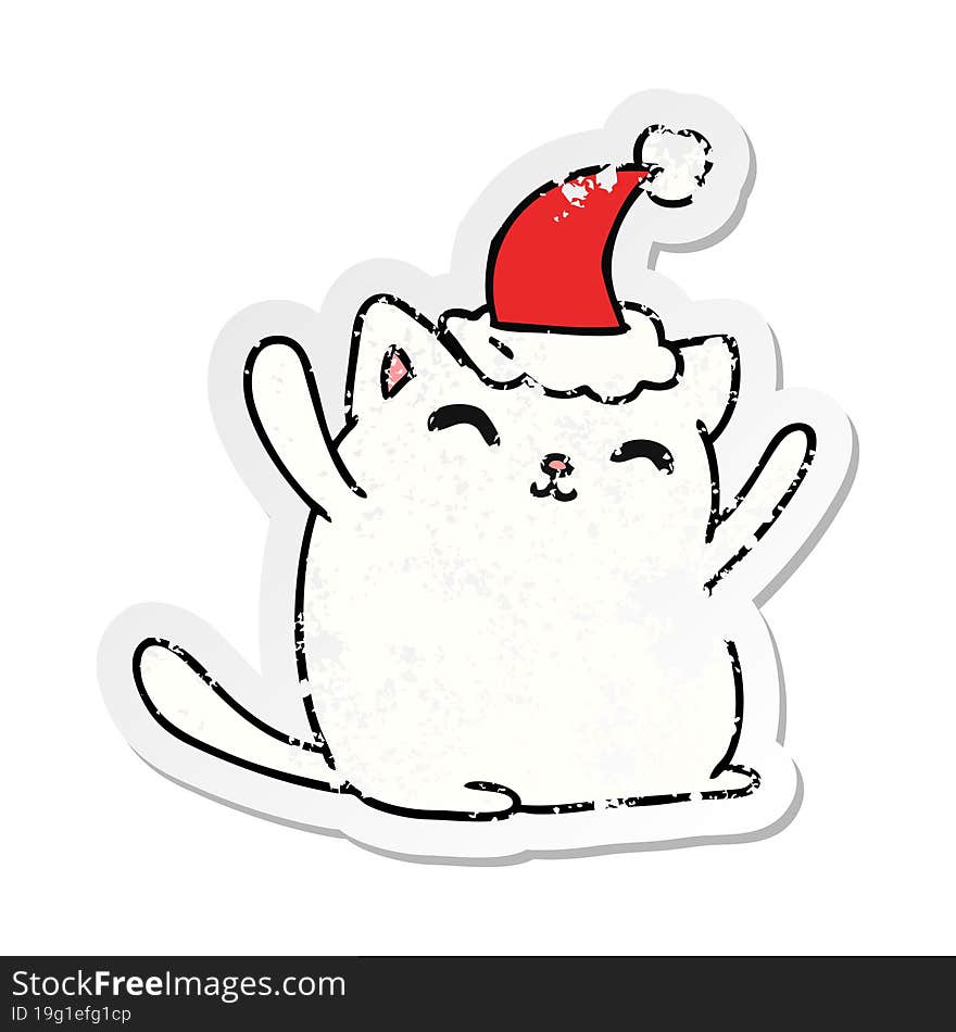 hand drawn christmas distressed sticker cartoon of kawaii cat