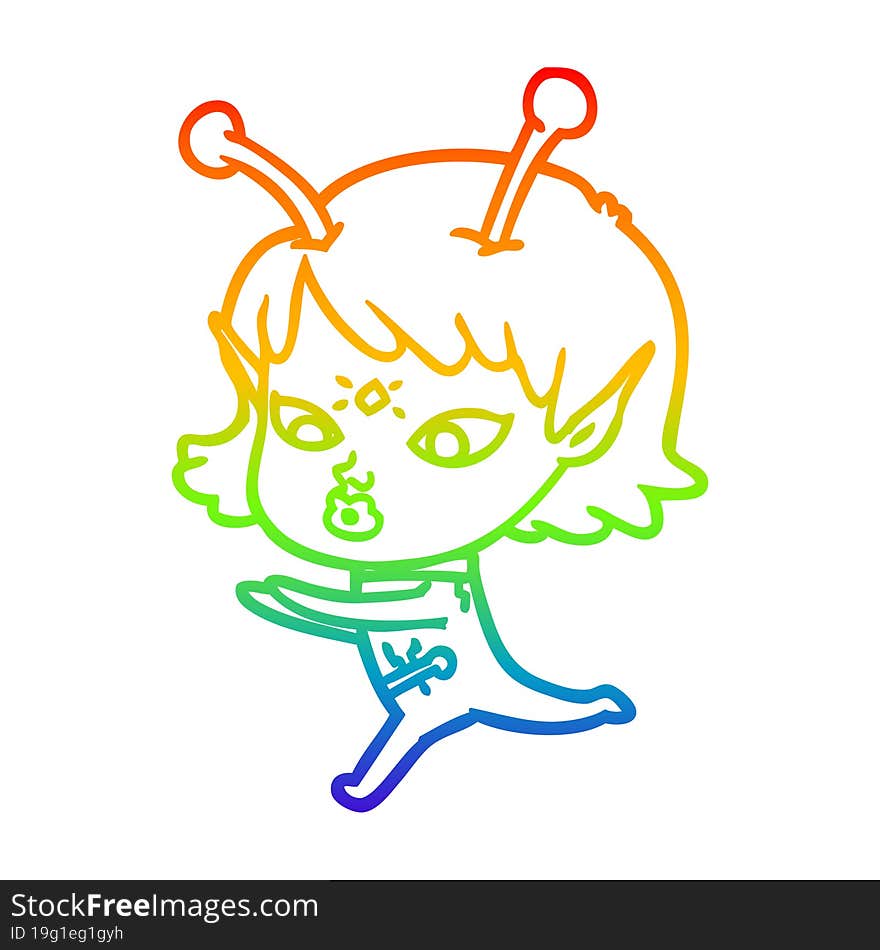 rainbow gradient line drawing pretty cartoon alien girl