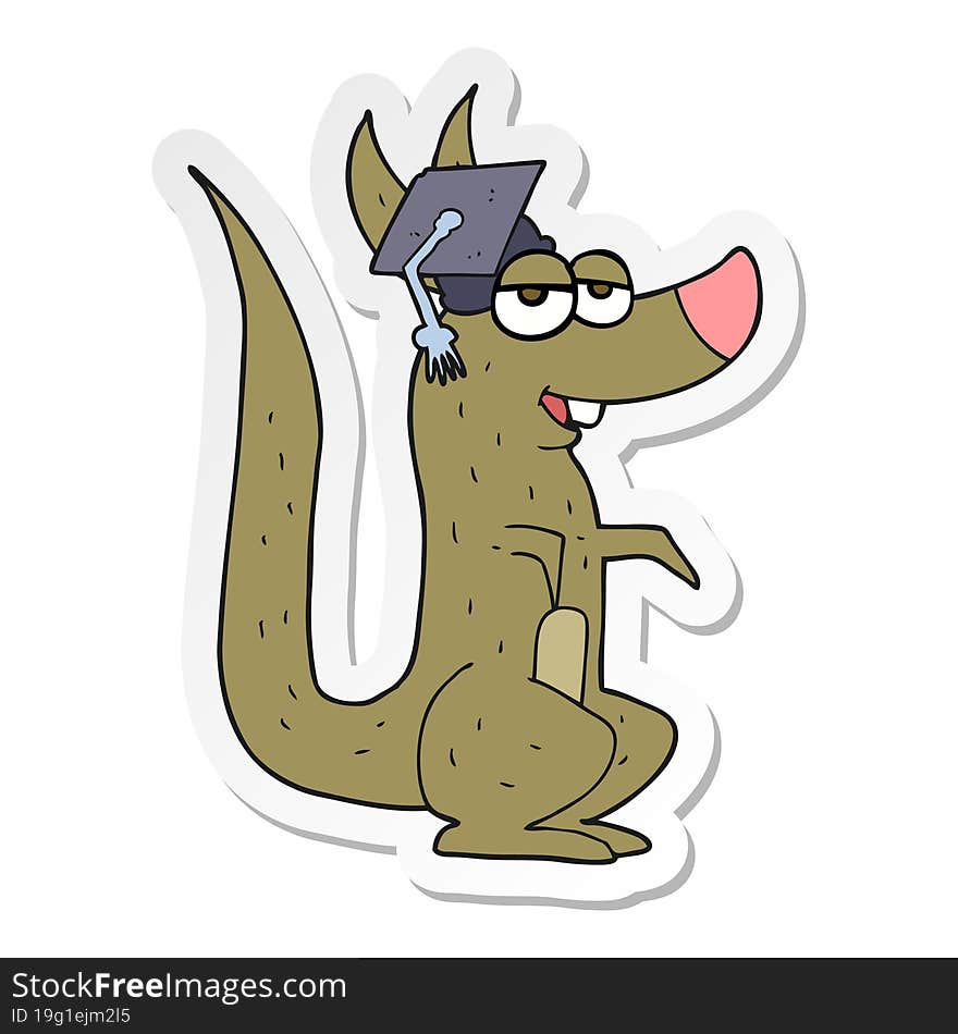 sticker of a cartoon kangaroo with graduation cap