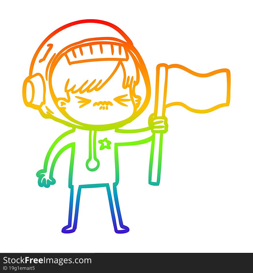 rainbow gradient line drawing angry cartoon space girl waving flag