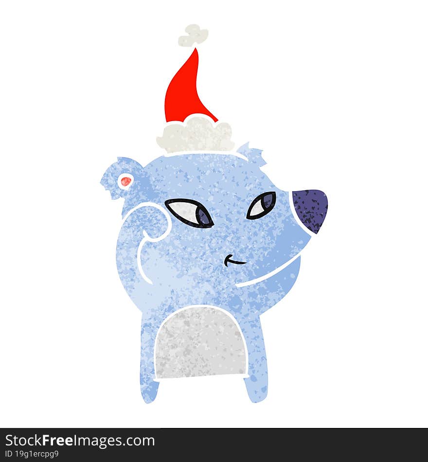 Cute Retro Cartoon Of A Bear Wearing Santa Hat