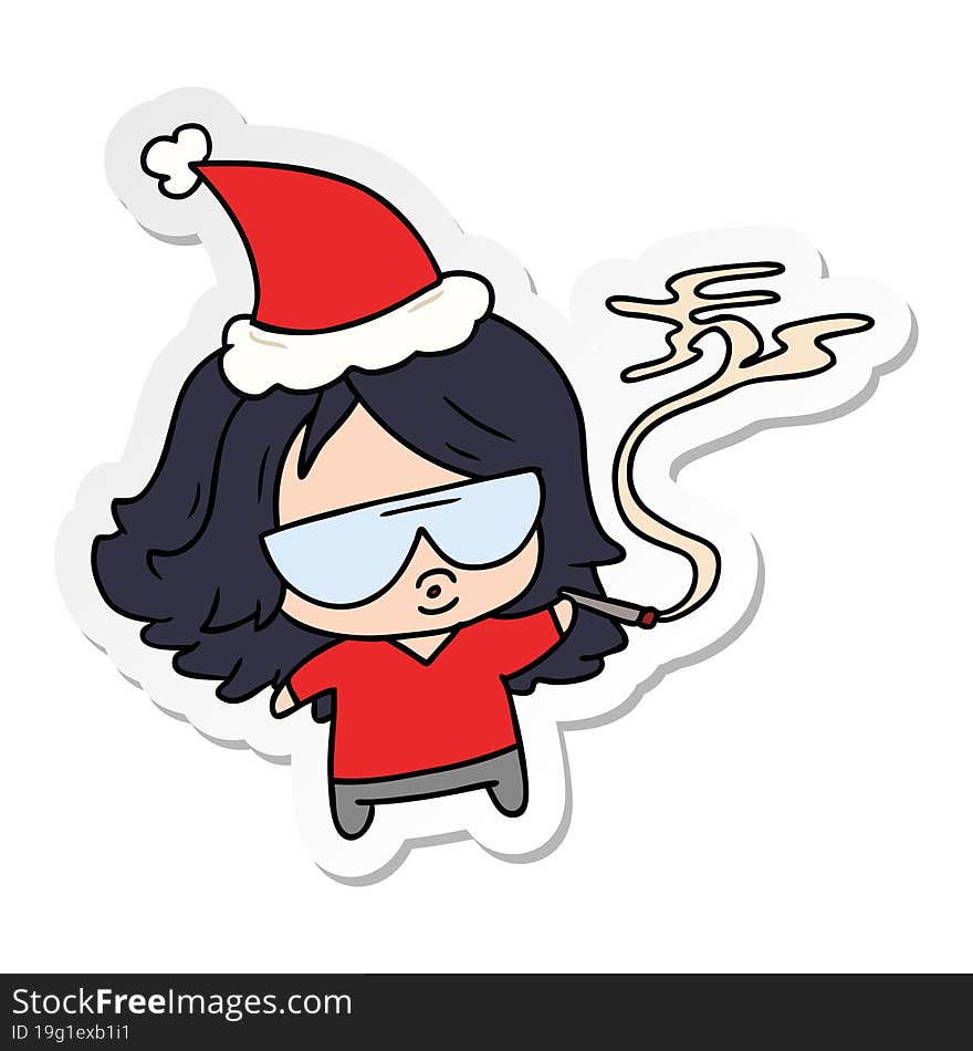 hand drawn christmas sticker cartoon of kawaii girl