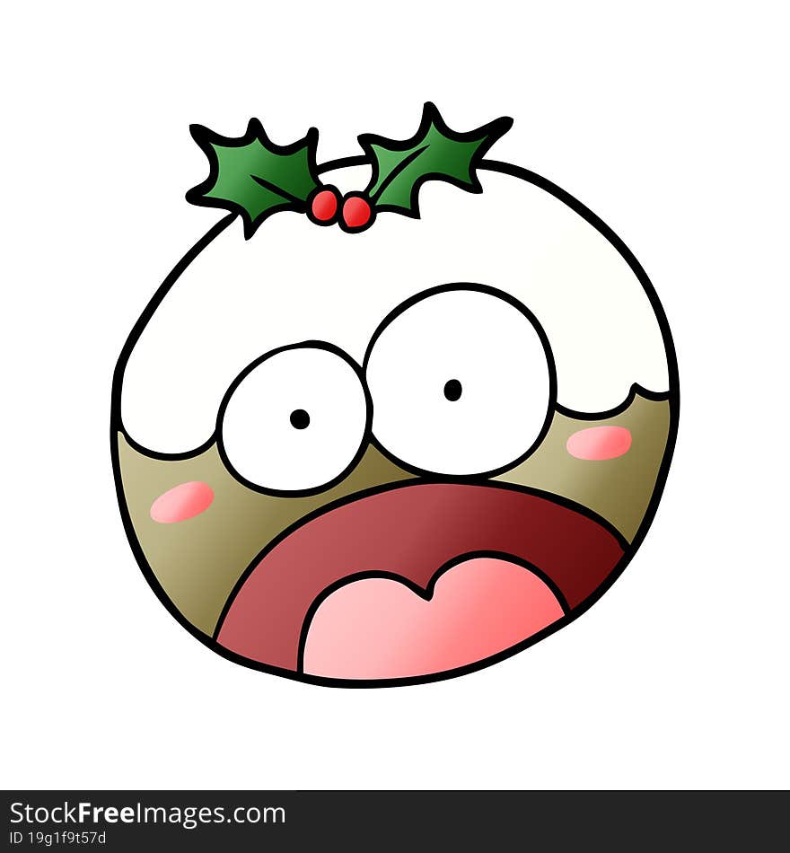 cartoon christmas pudding with shocked face. cartoon christmas pudding with shocked face