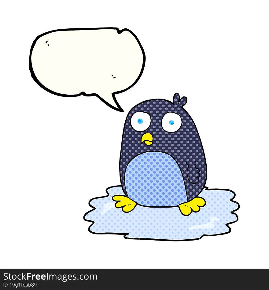 Comic Book Speech Bubble Cartoon Penguin On Ice