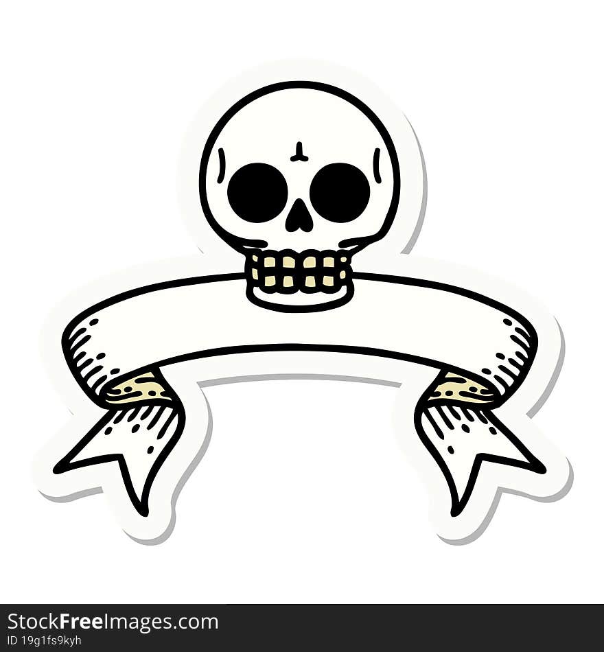 tattoo sticker with banner of a skull