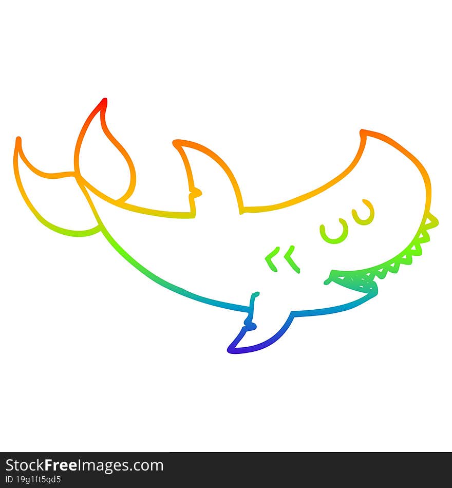 Rainbow Gradient Line Drawing Cartoon Shark