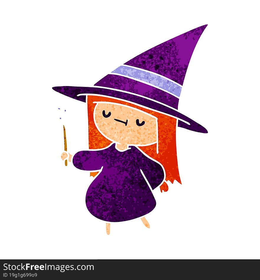 retro cartoon illustration of a cute kawaii witch girl. retro cartoon illustration of a cute kawaii witch girl