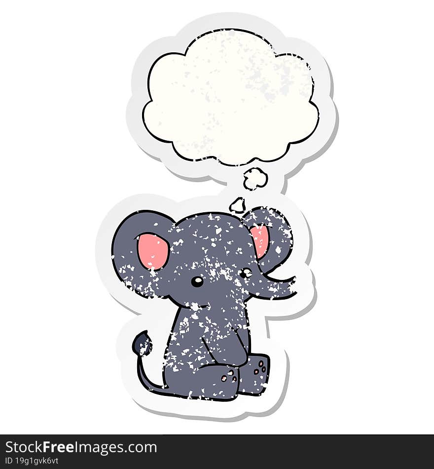 cartoon elephant and thought bubble as a distressed worn sticker