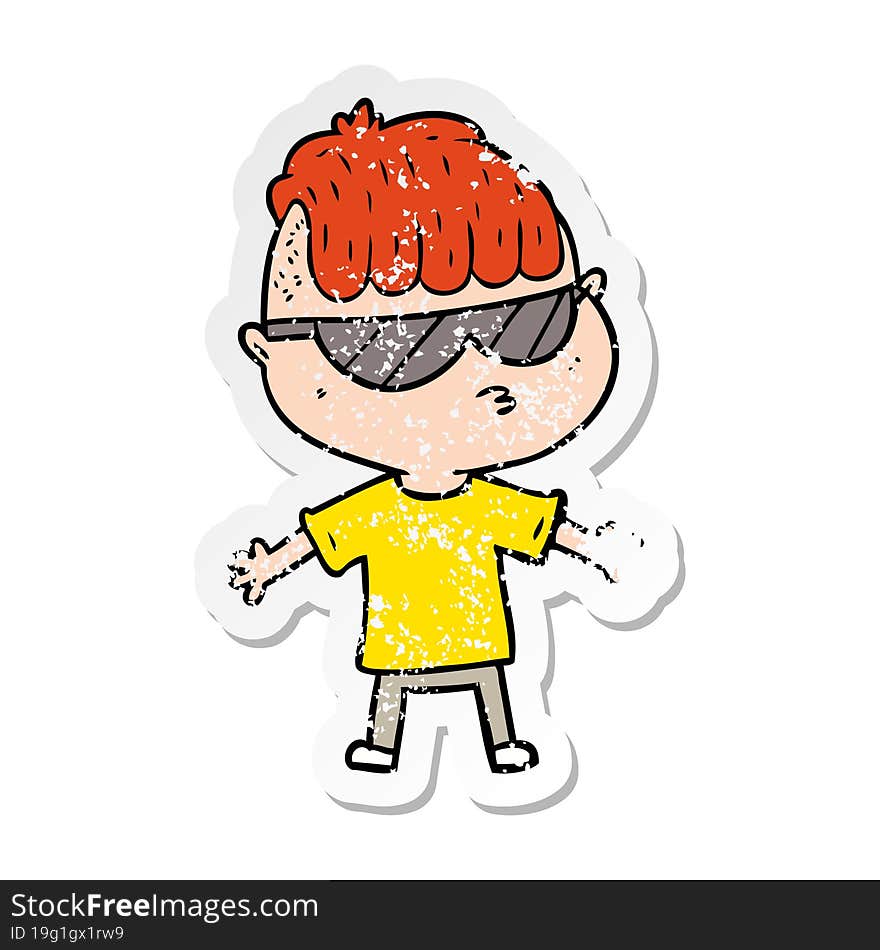 Distressed Sticker Of A Cartoon Boy Wearing Sunglasses