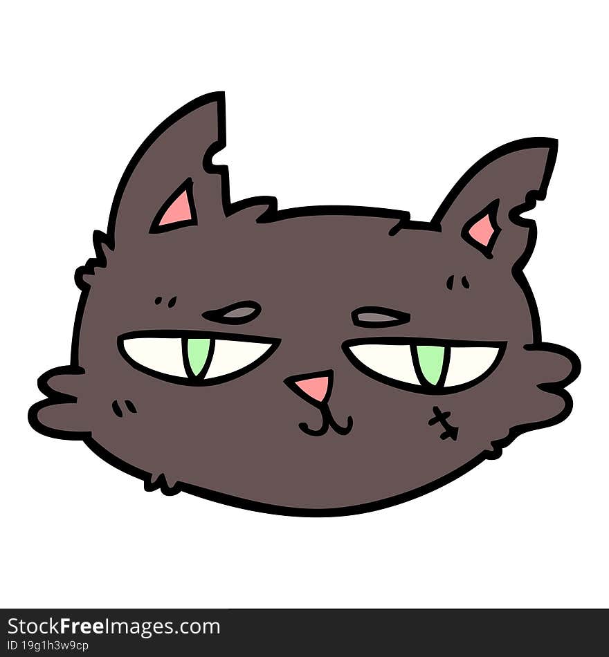 hand drawn doodle style cartoon tough cat face