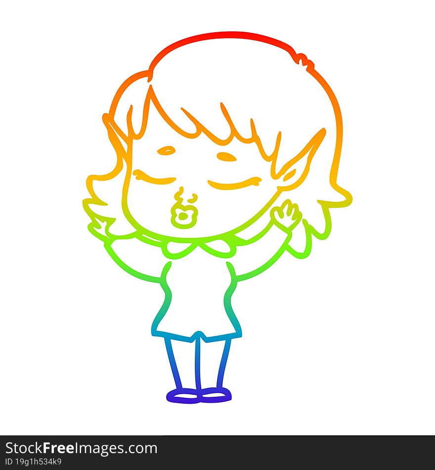 rainbow gradient line drawing of a pretty cartoon elf girl