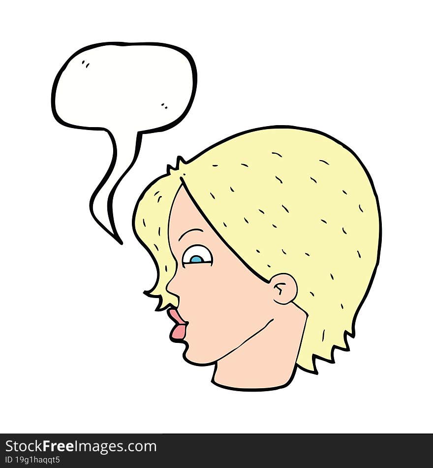 cartoon female face with speech bubble