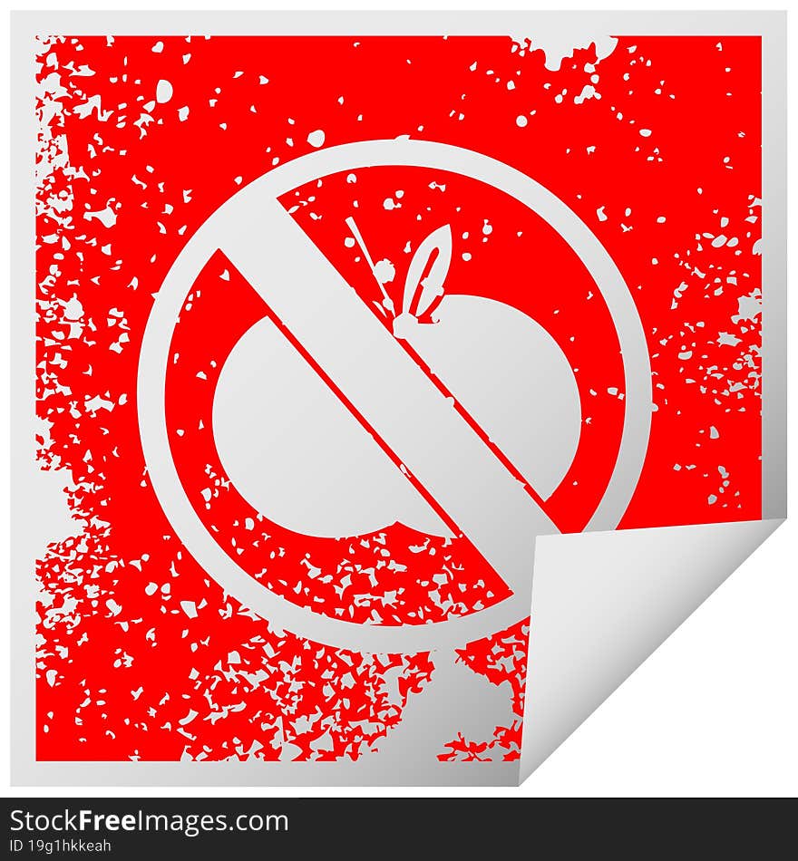 distressed square peeling sticker symbol no fruit allowed sign