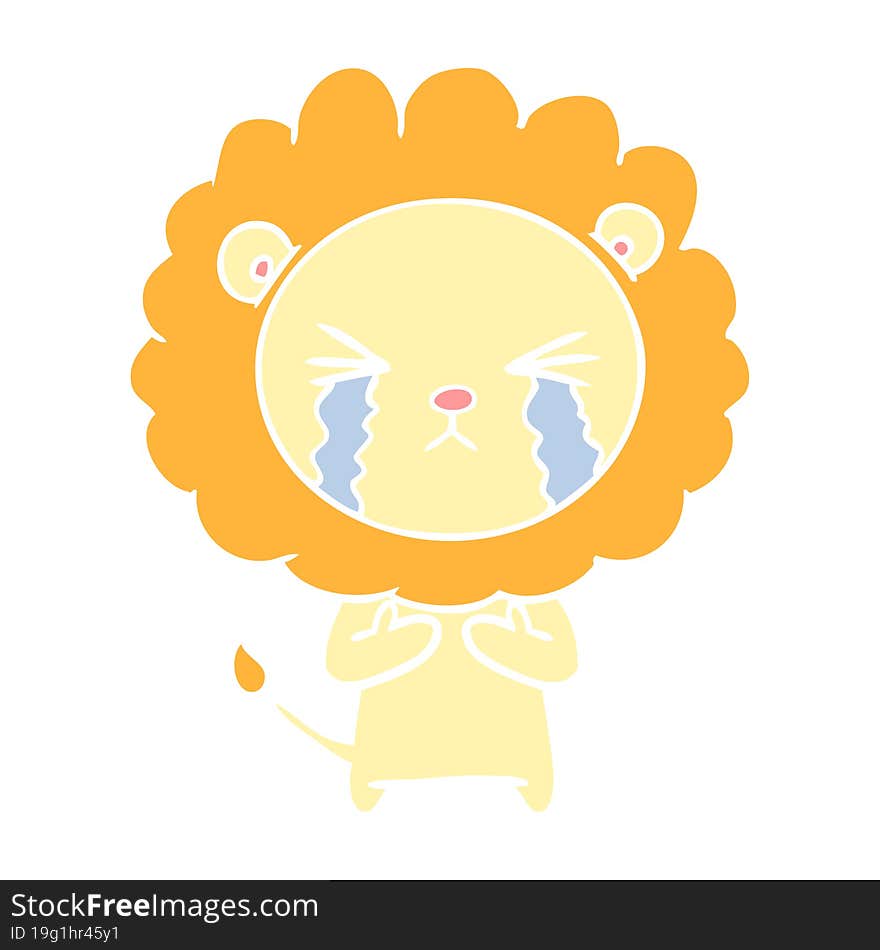 flat color style cartoon crying lion