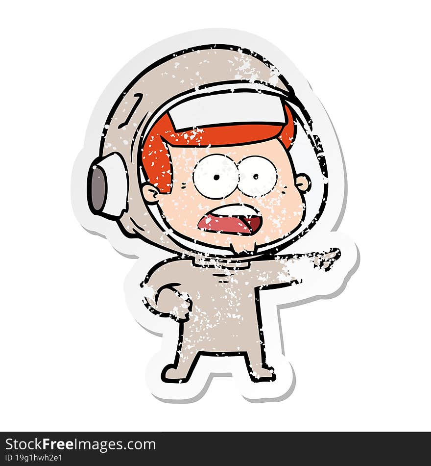 Distressed Sticker Of A Cartoon Surprised Astronaut