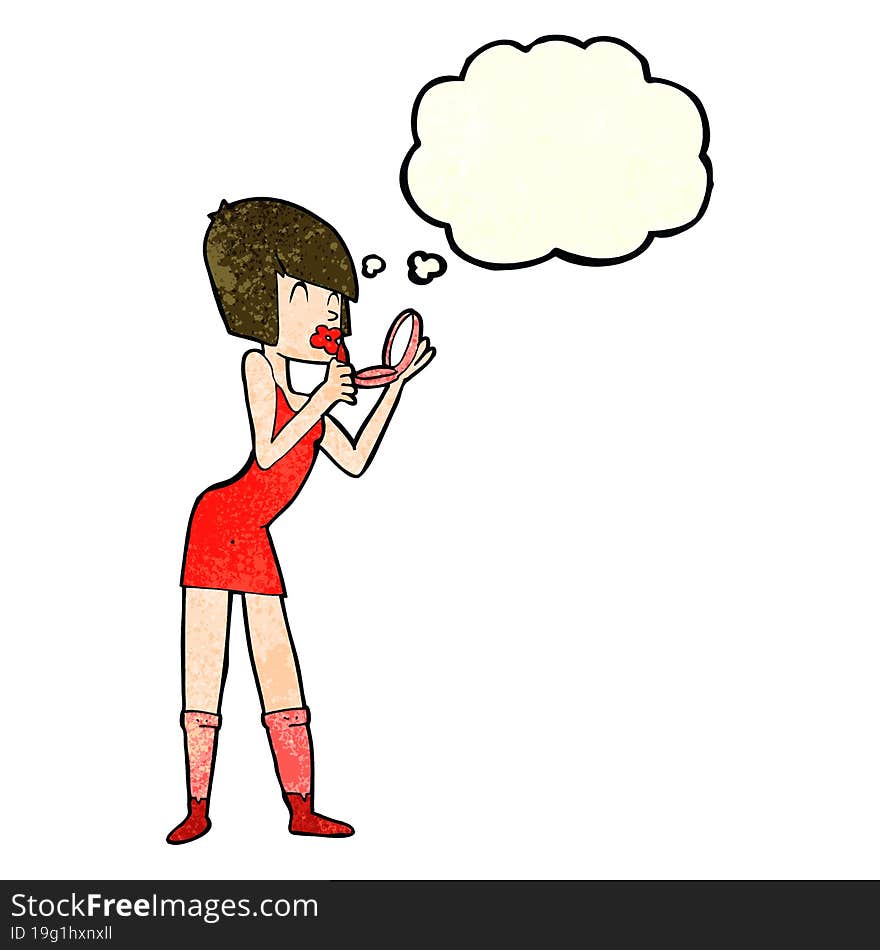 Cartoon Woman Applying Lipstick With Thought Bubble