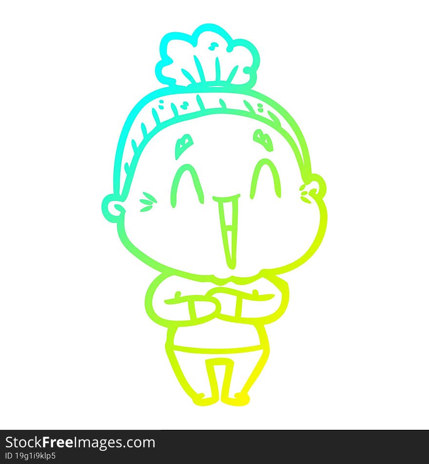 cold gradient line drawing cartoon happy old lady