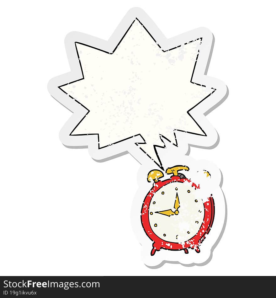 Cartoon Alarm Clock And Speech Bubble Distressed Sticker