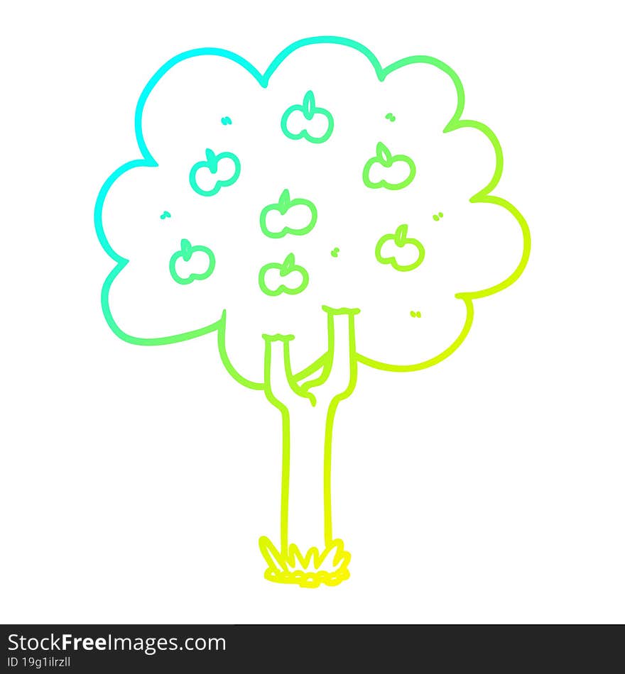 Cold Gradient Line Drawing Cartoon Apple Tree