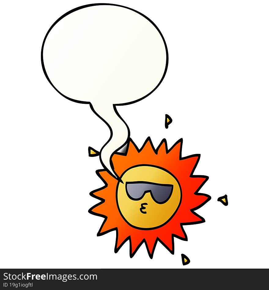 cartoon sun and speech bubble in smooth gradient style