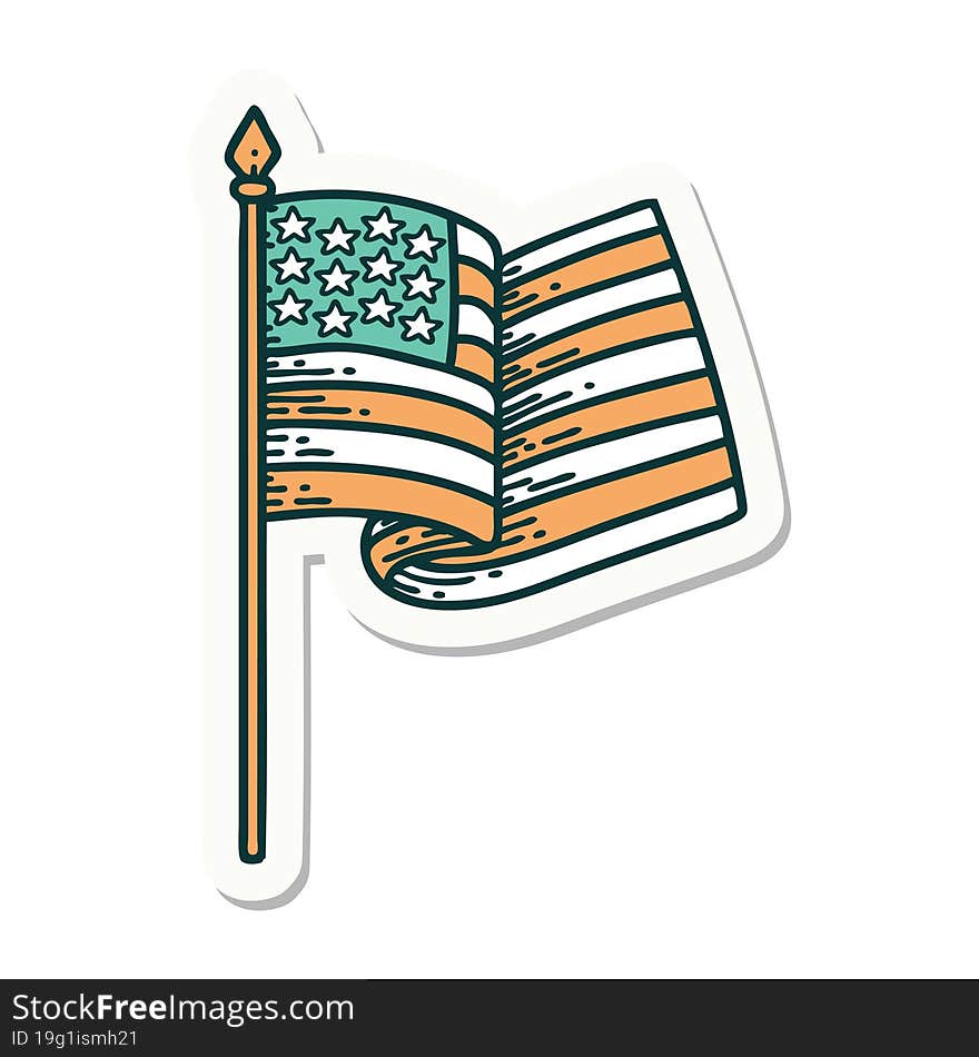 sticker of tattoo in traditional style of the american flag. sticker of tattoo in traditional style of the american flag