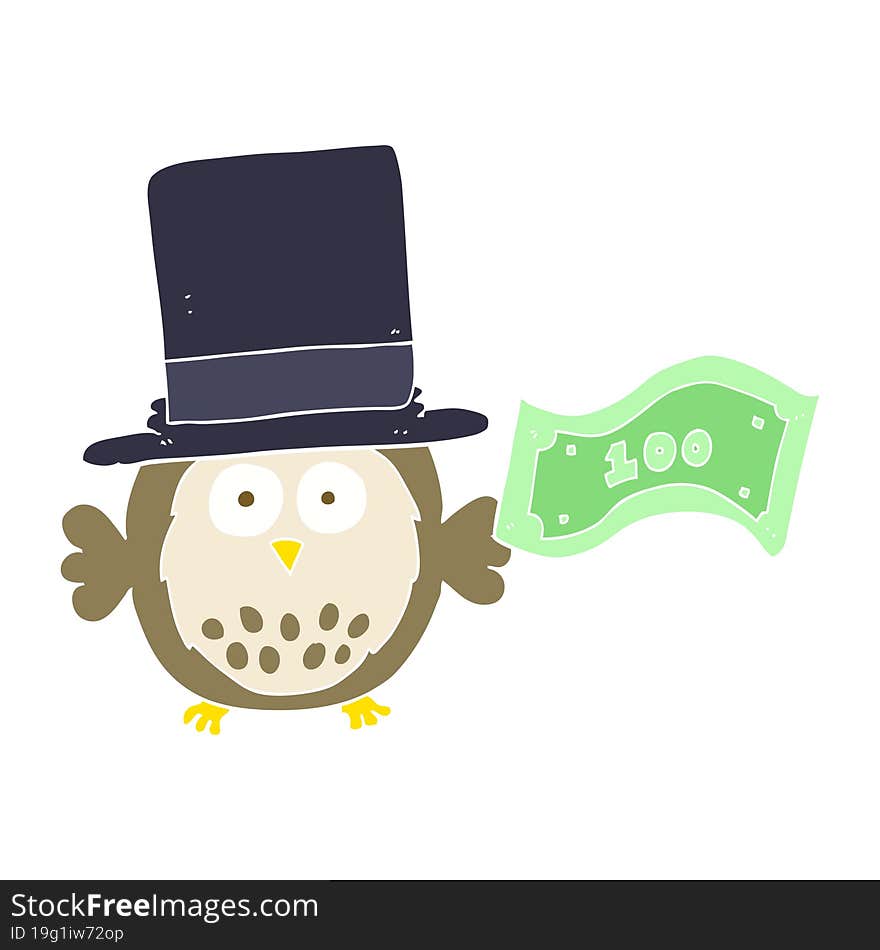 Flat Color Illustration Of A Cartoon Rich Owl