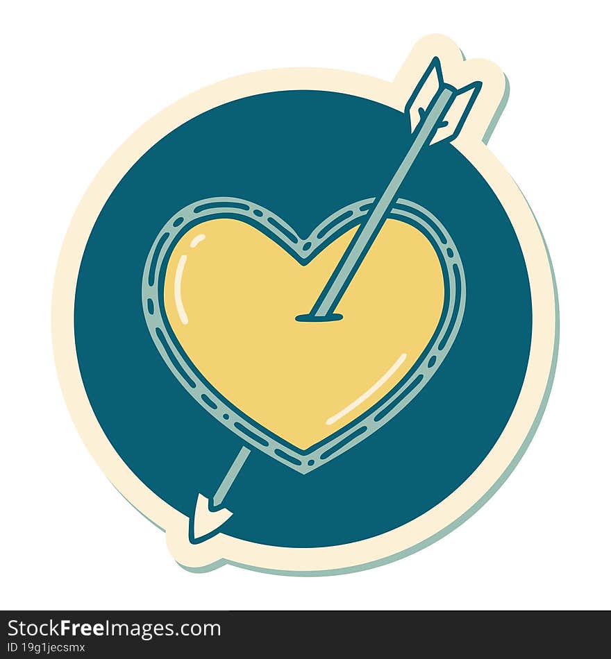 sticker of tattoo in traditional style of an arrow and heart. sticker of tattoo in traditional style of an arrow and heart