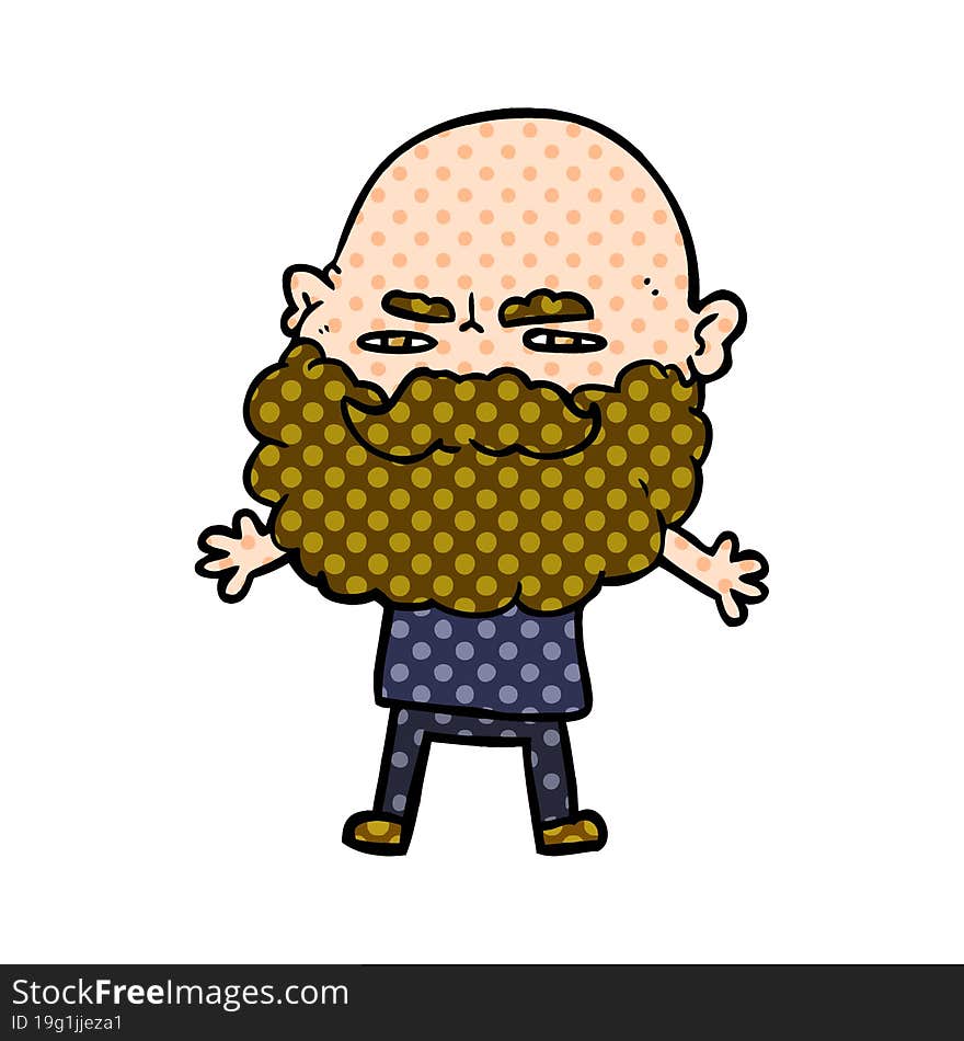 cartoon man with beard frowning. cartoon man with beard frowning