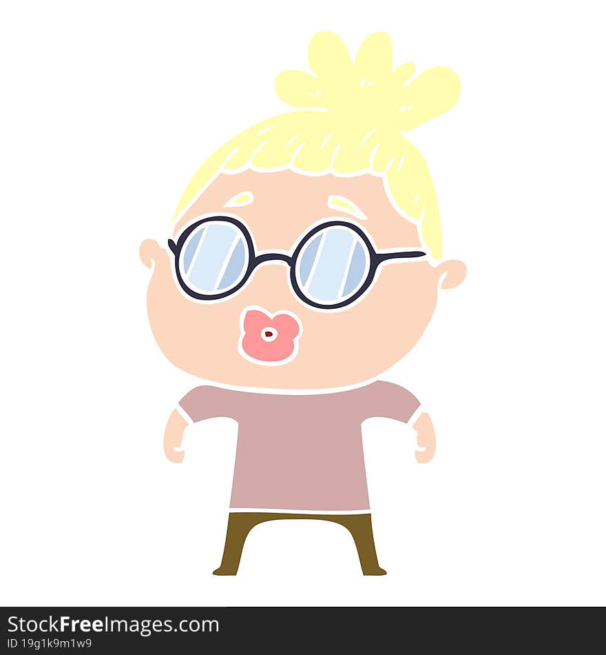 flat color style cartoon woman wearing spectacles