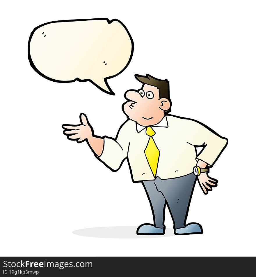 cartoon businessman asking question with speech bubble