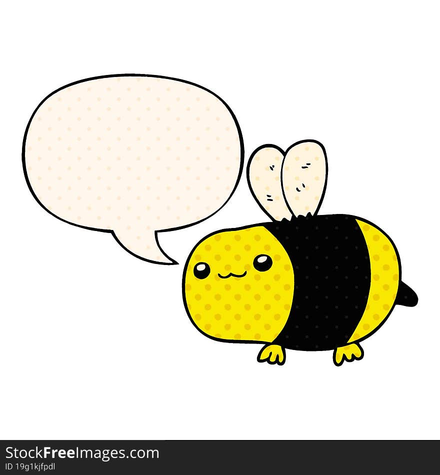 cartoon bee with speech bubble in comic book style