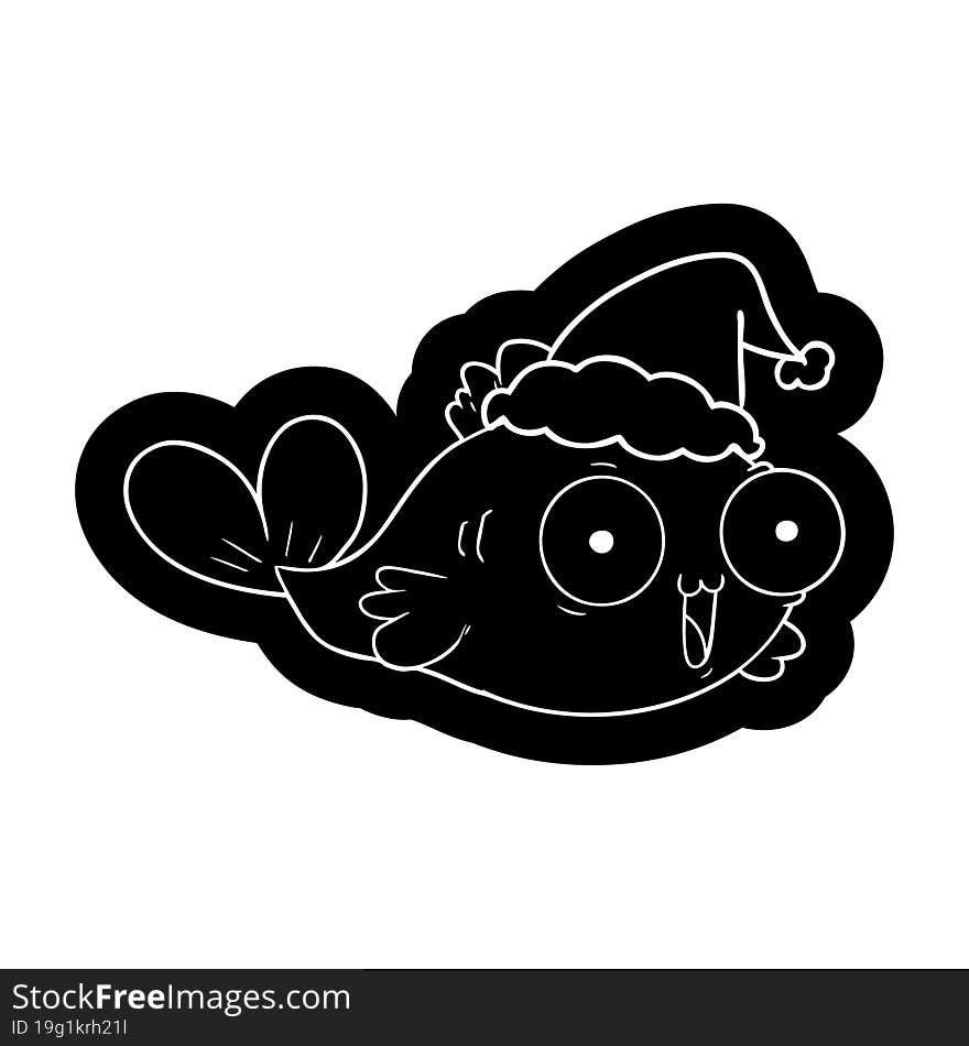 happy goldfish cartoon icon of a wearing santa hat