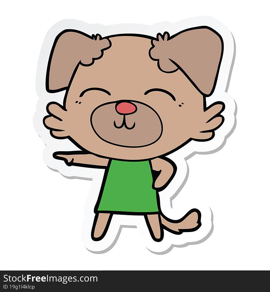 sticker of a cartoon dog in dress pointing