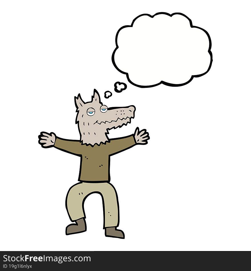 Cartoon Wolf Man With Thought Bubble