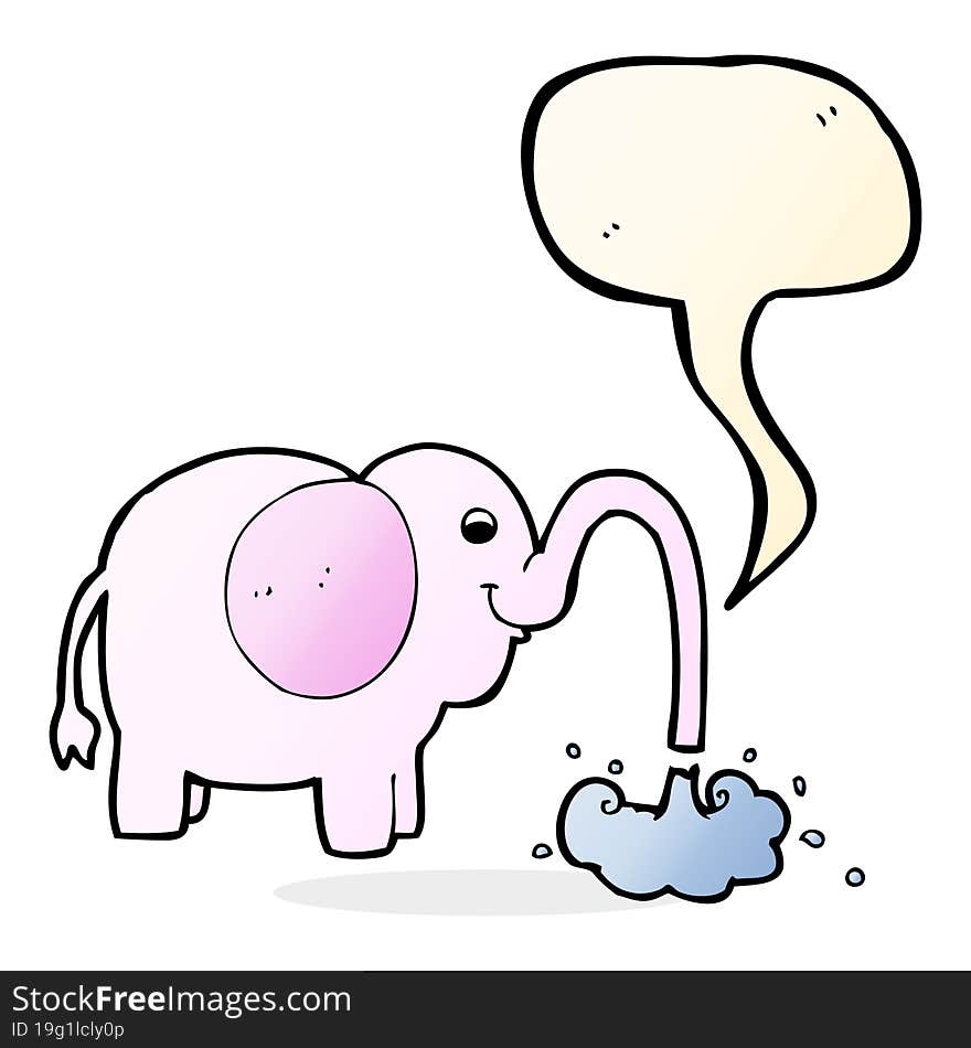 cartoon elephant squirting water with speech bubble