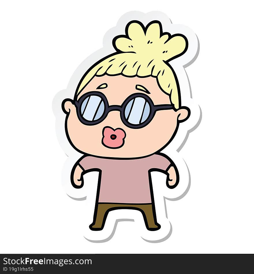 sticker of a cartoon woman wearing spectacles