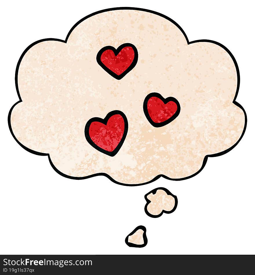 cartoon love heart and thought bubble in grunge texture pattern style